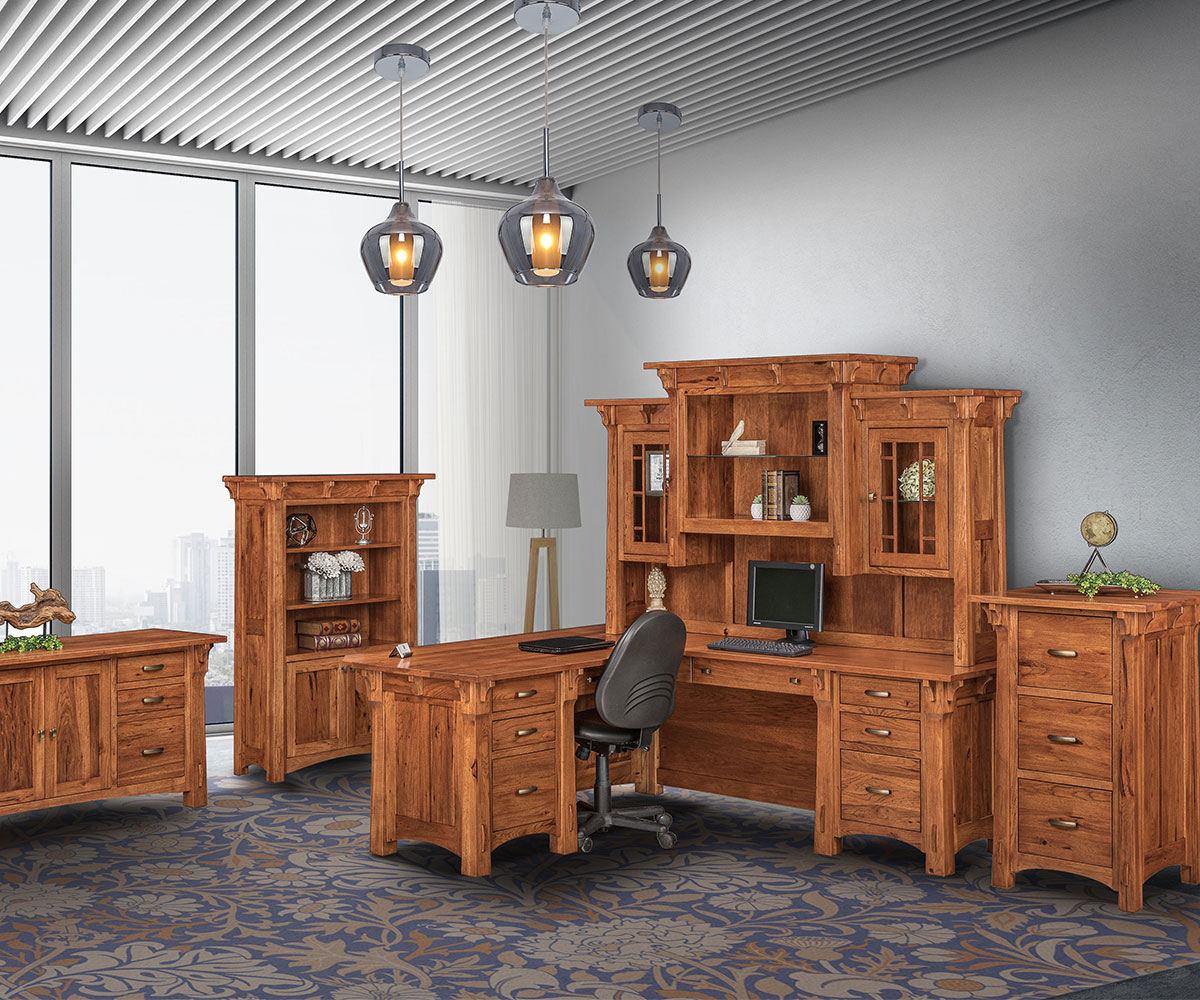 Manitoba Corner And Return Desk With Hutch - 79"W - Image 7